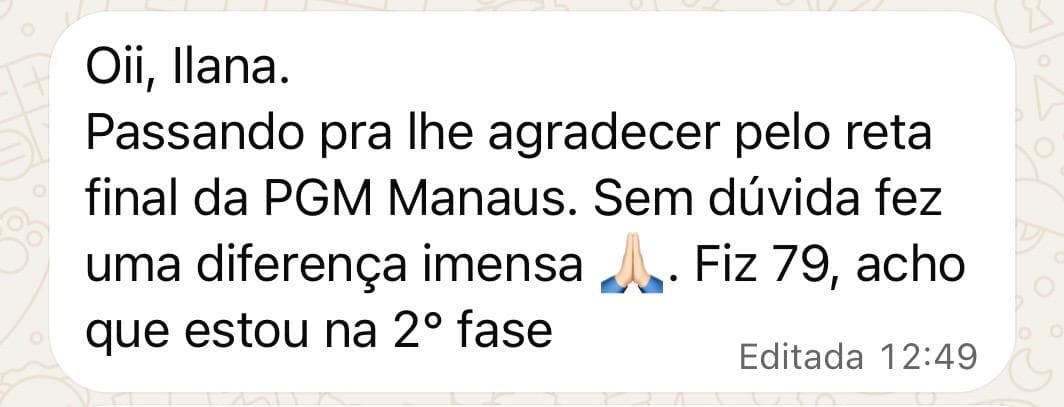 Aluna agradecendo pela reta final da PGM Manaus — fez 79 pontos